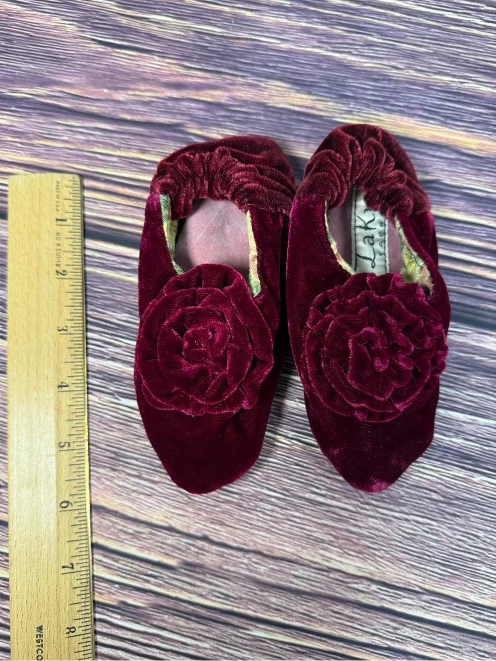 LAKU YAEKO Yamashita Velvet Toddler Slippers San Francisco Hand Made Deep Wine